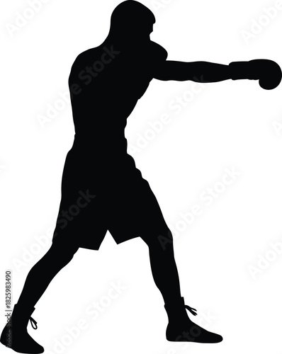 Boxing athlete silhouette throwing a punch on white background