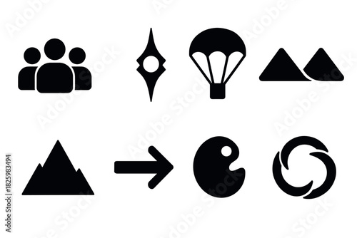 Minimalist black icons collection: shapes, nature, and symbols