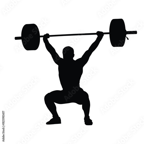 Dynamic weightlifting training: male athlete overhead squatting