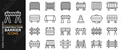 Clean line-style icons for urban barriers, safety limits, and caution signage