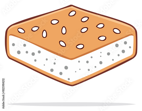 Isometric sweet bar dessert illustration with sesame seeds and textured filling