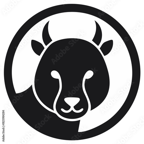 Stylized Black and White Bull Silhouette Emblem in a Circle for a Modern Graphic Design