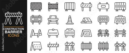 Modern outline icons illustrating road barriers, cones, and hazard zones