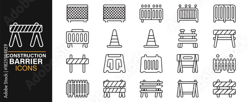 Simple linear icon collection for construction safety and traffic management