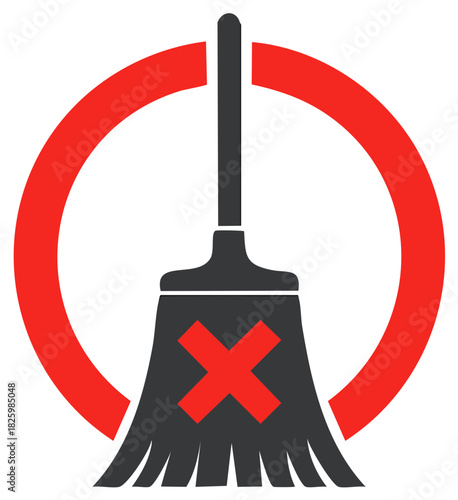 No Sweeping Symbol with Broom and Red Circle Indicates Restriction or Prohibition