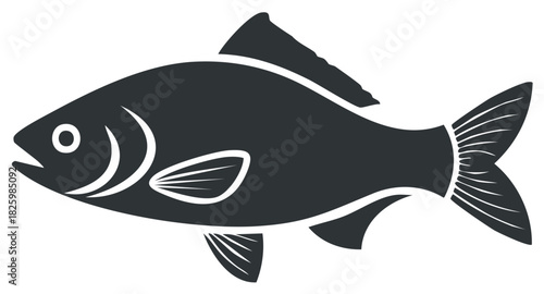Dark Silhouetted Fish Illustration: A Simple Design of a Common Aquatic Animal