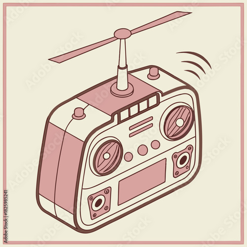 RetroStyled Radio Control with Antenna and Speaker Details in Pink and Cream