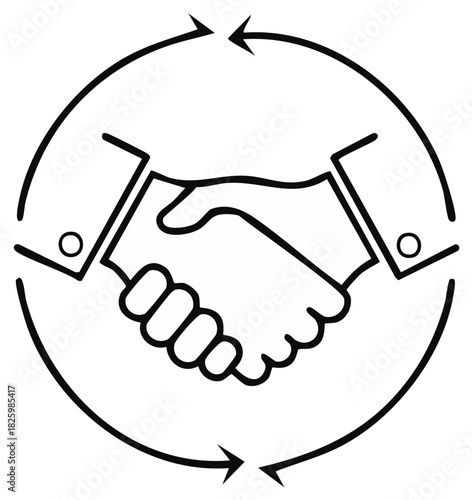 Handshake agreement icon in a circular arrow loop symbol of business partnership and collaboration