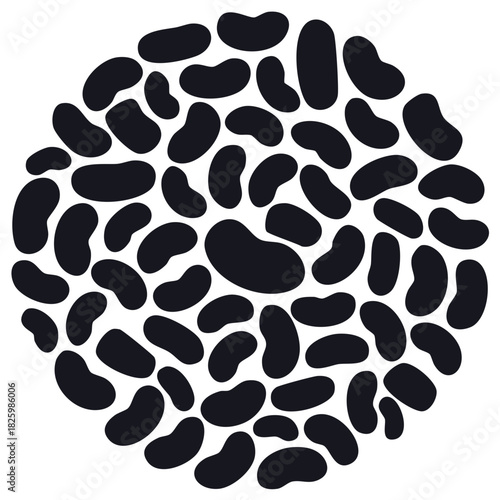 Abstract pattern of many dark bean shapes arranged in a circular design