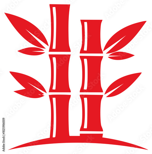 Bamboo stalks and leaves in red create an oriental design featuring plant stems with a fresh feel for asian culture and relaxation