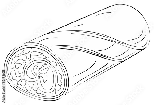 Graphic Style Burrito Illustration Rolled Tortilla Wrap with Meat Fillings Inside