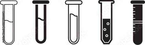 Collection of simple test tube icons representing scientific research, chemistry, medical diagnostics, laboratory experiments, and biotechnology vector set Vector