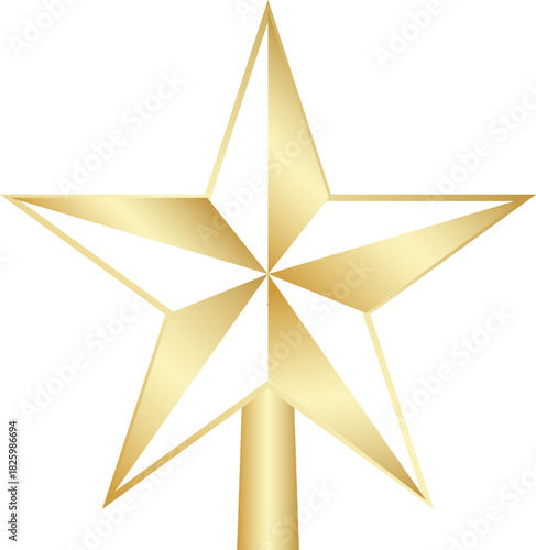 Gold  Star Tree Topper isolated on white background. Gold Christmas star set. Vector PNG JPG
