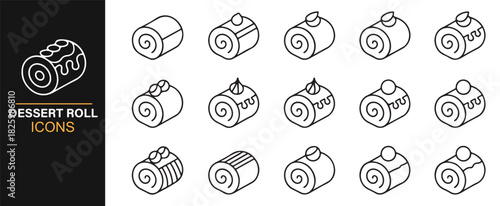 Clean outline symbols representing dessert rolls and confectionery items