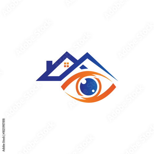 Home security and property monitoring: abstract house and eye logo for real estate.