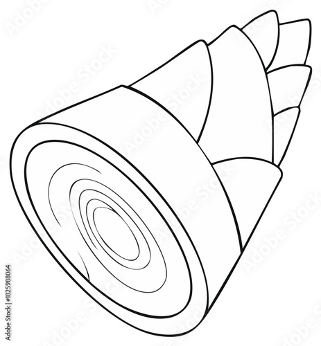 Minimalist Line Art of a Bamboo Shoot Depicting Natural Wood Texture and Unique Scaly Sprout Form