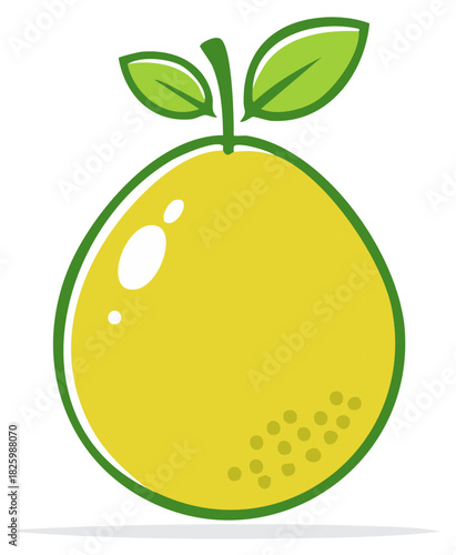 Stylized Yellow Lemon Graphic Design with Green Outline and Leaves