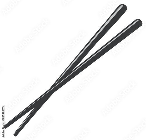 Two gray wooden chopsticks vector design Asian cuisine eating utensil oriental culture dinner illustration