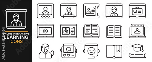 Simple outline icons for academic platforms, webinars, and online lessons