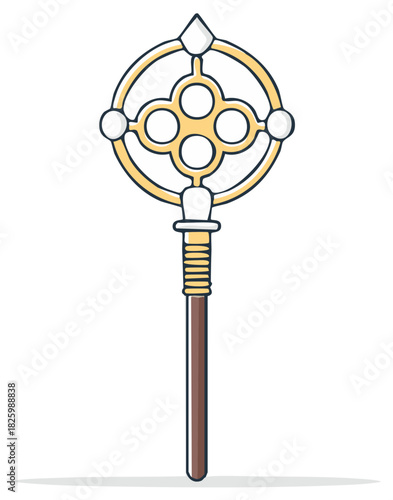 Mystical Ornate Gold Scepter Magic Staff Icon of Power and Authority Illustration