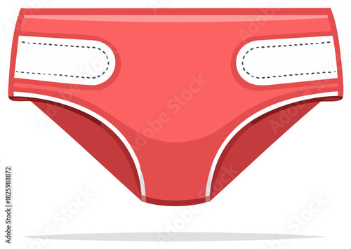 Red baby diaper illustration with white elastic details a comfortable infant disposable hygiene product
