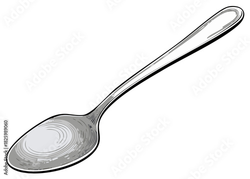 Illustration of a Silver Spoon, Metal Tableware, Food Serving Utensil, Kitchen Tool