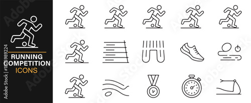 Running and fitness icon pack with dynamic athletes and stopwatch symbols
