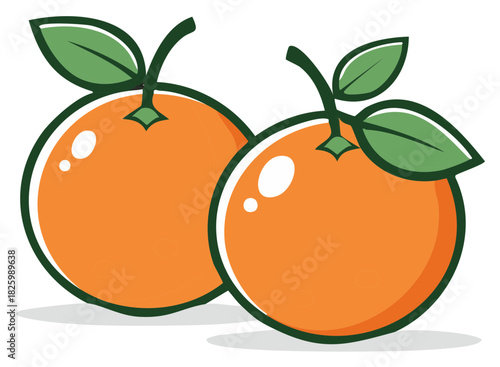 Pair of Orange Fruits with Leaves Vector Cartoon Illustration