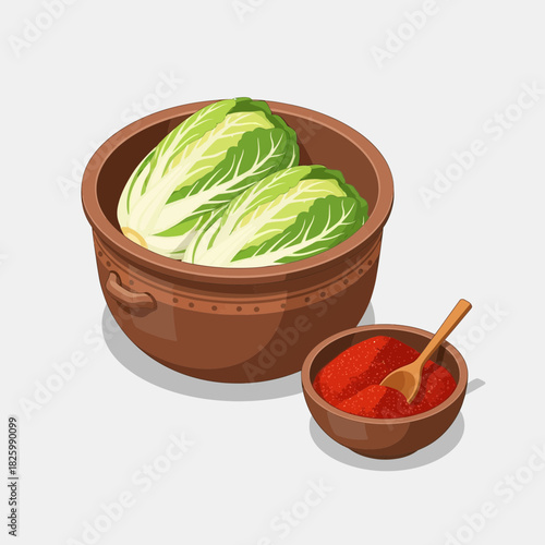 Traditional Kimchi Preparation Still Life Depicting Ingredients Ready for Fermentation