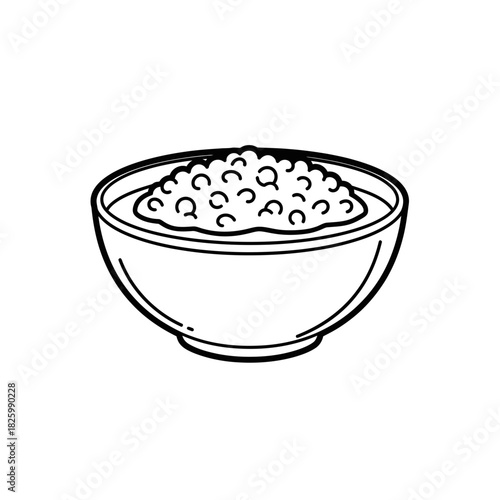 Bowl of lentil soup in simplistic outline style  