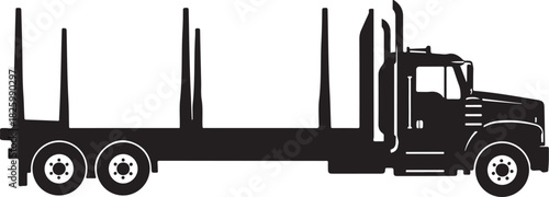 Logging truck vector silhouette for forestry and wood materials