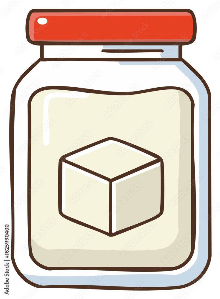 Fototapeta premium Cute Jar with Creamy Content and Cube Icon