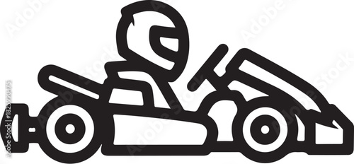 Go-kart driver in helmet, racing kart sport vehicle speed icon