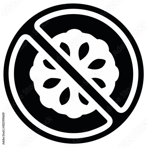Round no symbol for ingredient restriction representing dietary limitations or healthy life style choices graphic vector