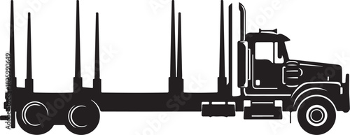 Heavy duty logging truck silhouette isolated vector graphic