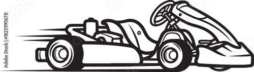 Go-kart racing illustration with speed lines, dynamic vector design