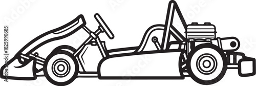 Go-kart outline vector illustration. fast racing vehicle design.