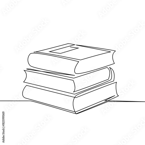 Books stack single continuous one line. Clean design on white background for education, book shop, sale, learning