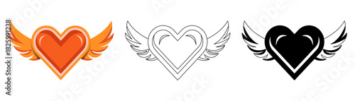 Cute heart with wings isolated flat vector illustration