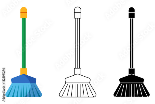 Floor cleaning broom isolated flat vector illustration