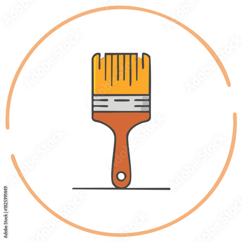 Creative art paint brush icon with yellow bristles drawing a line in a simple circular illustration
