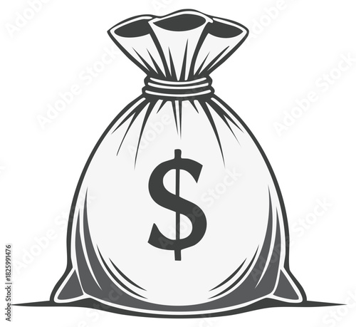 Classic black and white money sack with dollar symbol vector illustration
