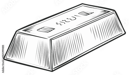 Gold Ingot Sketch Precious Metal Bar Treasure Wealth Finance Illustration Line Art