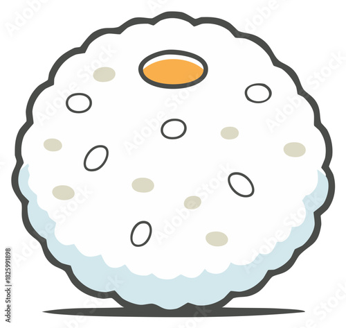 Stylized Japanese onigiri rice ball illustration with a simple topping design representing popular Asian comfort food