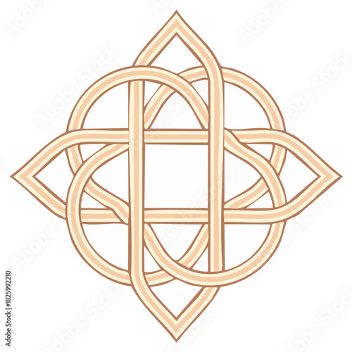 Celtic Knot Pattern: Interwoven Lines Forming a Symmetrical Design with Soft Beige Tones and Rounded Edges