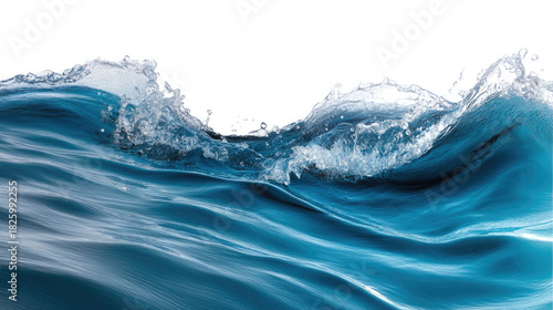 Fototapeta Naklejka Na Ścianę i Meble -  Blue water wave with white splash, dynamic motion, clean liquid, isolated on white background, refreshing and energetic