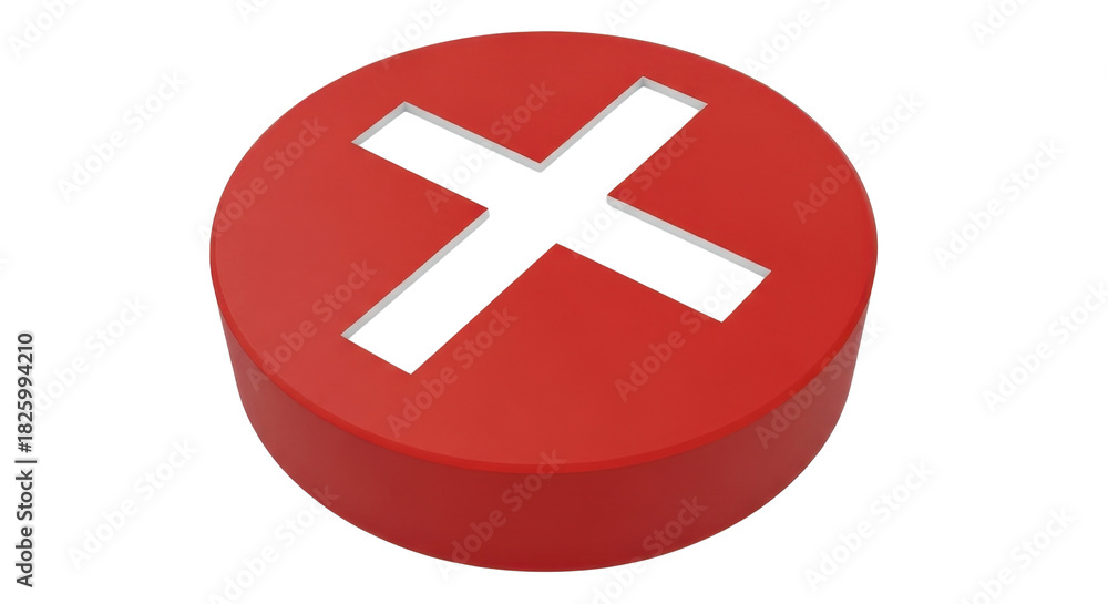 Fototapeta premium 3D red stop button icon representing error, failure, refusal, or wrong choice isolated PNG with Transparent Background
