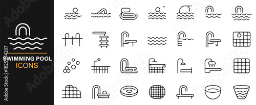 Modern icon set for aquatic sports, wellness, and recreational facilities