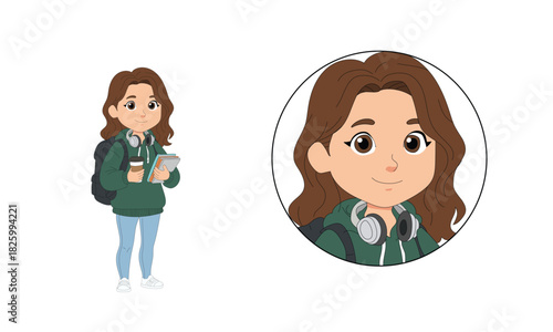 Young Woman Vector Illustration | Holding Coffee