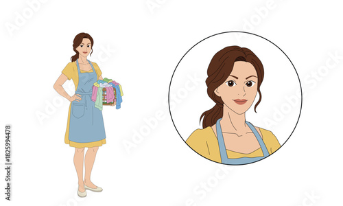 Woman doing laundry with clothes basket illustration
